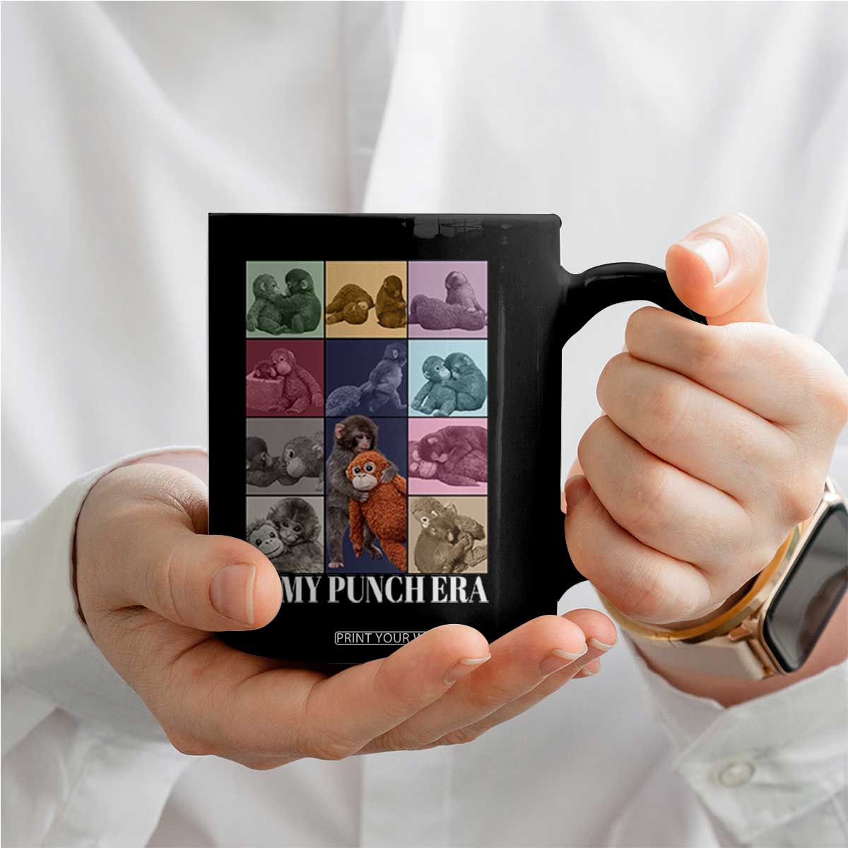Punch The Monkey Coffee Mug In My Punch Era Baby Monkey Hugging Plush TS11 Print Your Wear