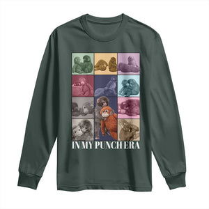 Punch The Monkey Long Sleeve Shirt In My Punch Era Baby Monkey Hugging Plush TS11 Dark Forest Green Print Your Wear