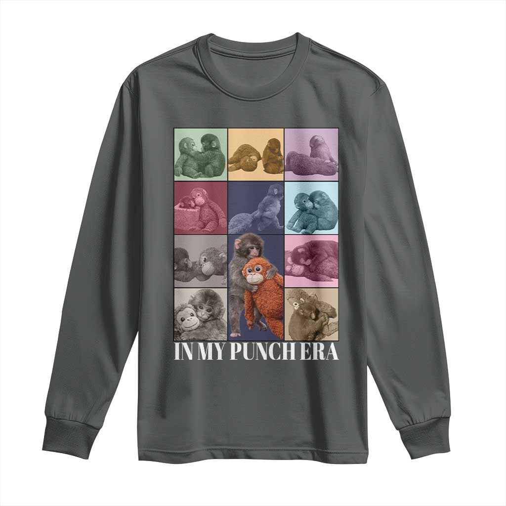 Punch The Monkey Long Sleeve Shirt In My Punch Era Baby Monkey Hugging Plush TS11 Dark Heather Print Your Wear