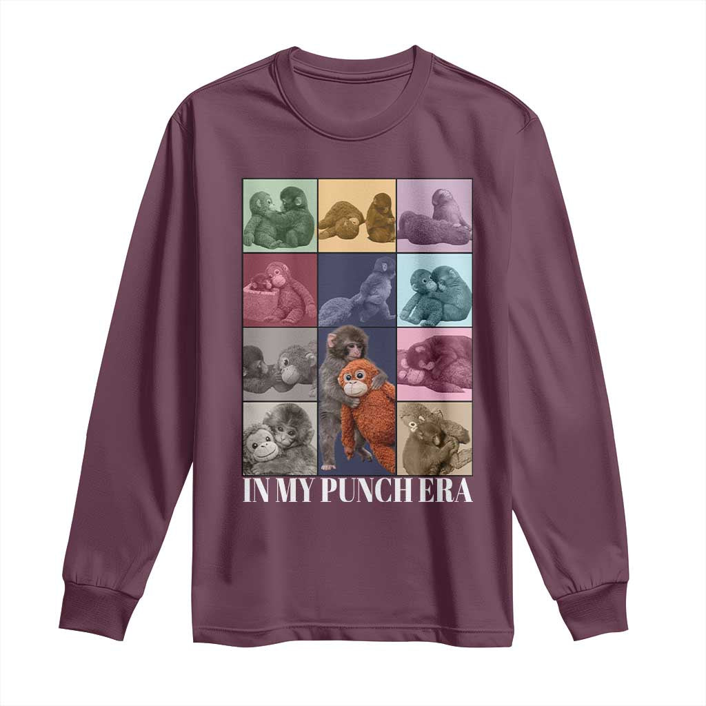 Punch The Monkey Long Sleeve Shirt In My Punch Era Baby Monkey Hugging Plush TS11 Maroon Print Your Wear