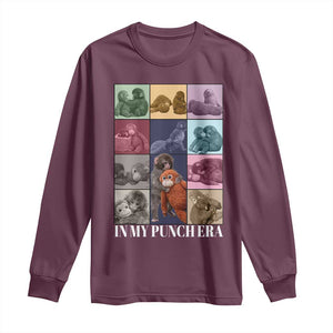 Punch The Monkey Long Sleeve Shirt In My Punch Era Baby Monkey Hugging Plush TS11 Maroon Print Your Wear