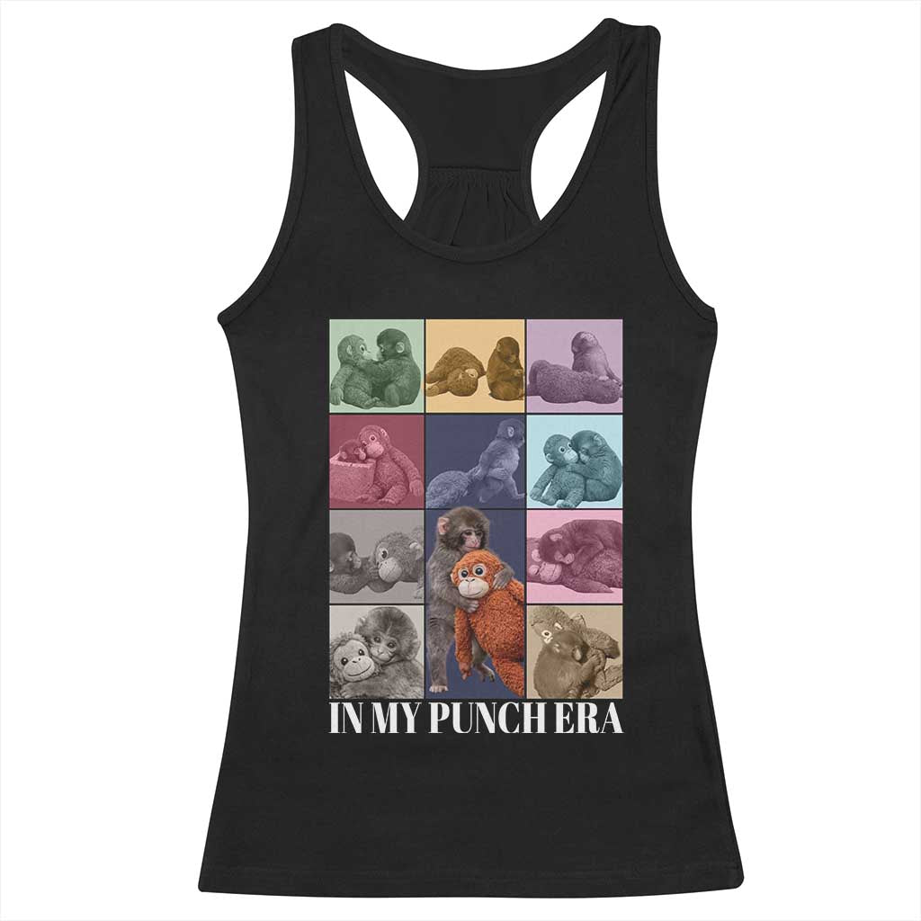 Punch The Monkey Racerback Tank Top In My Punch Era Baby Monkey Hugging Plush TS11 Black Print Your Wear