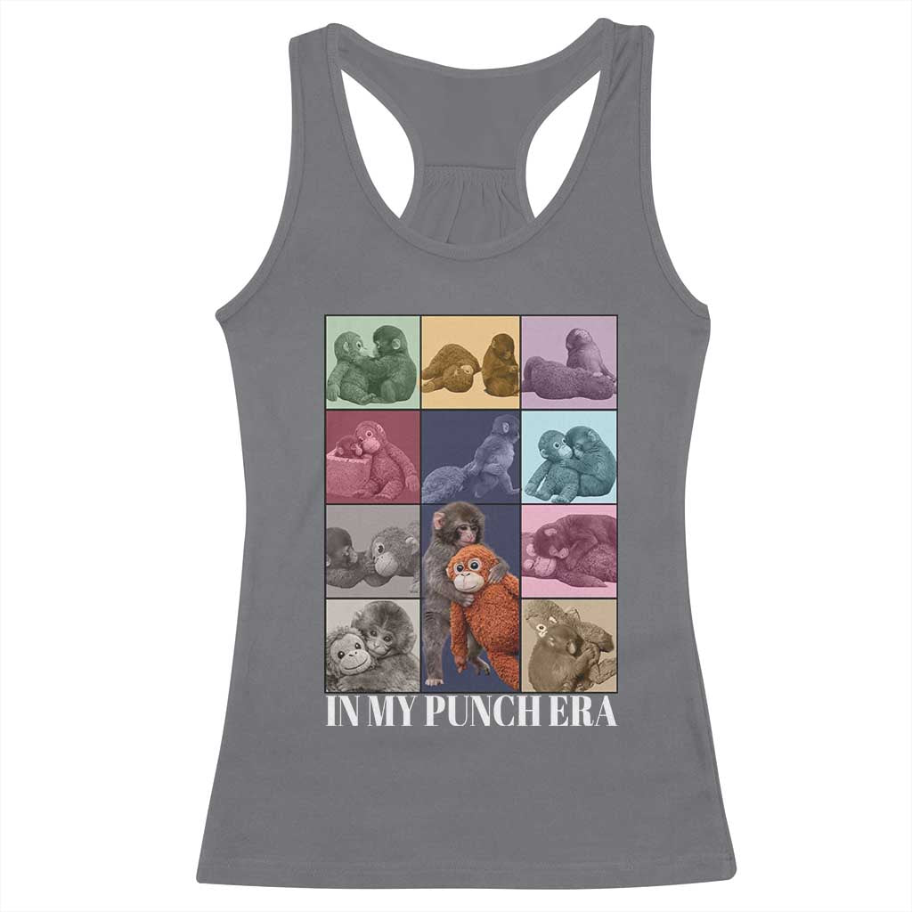Punch The Monkey Racerback Tank Top In My Punch Era Baby Monkey Hugging Plush TS11 Charcoal Print Your Wear