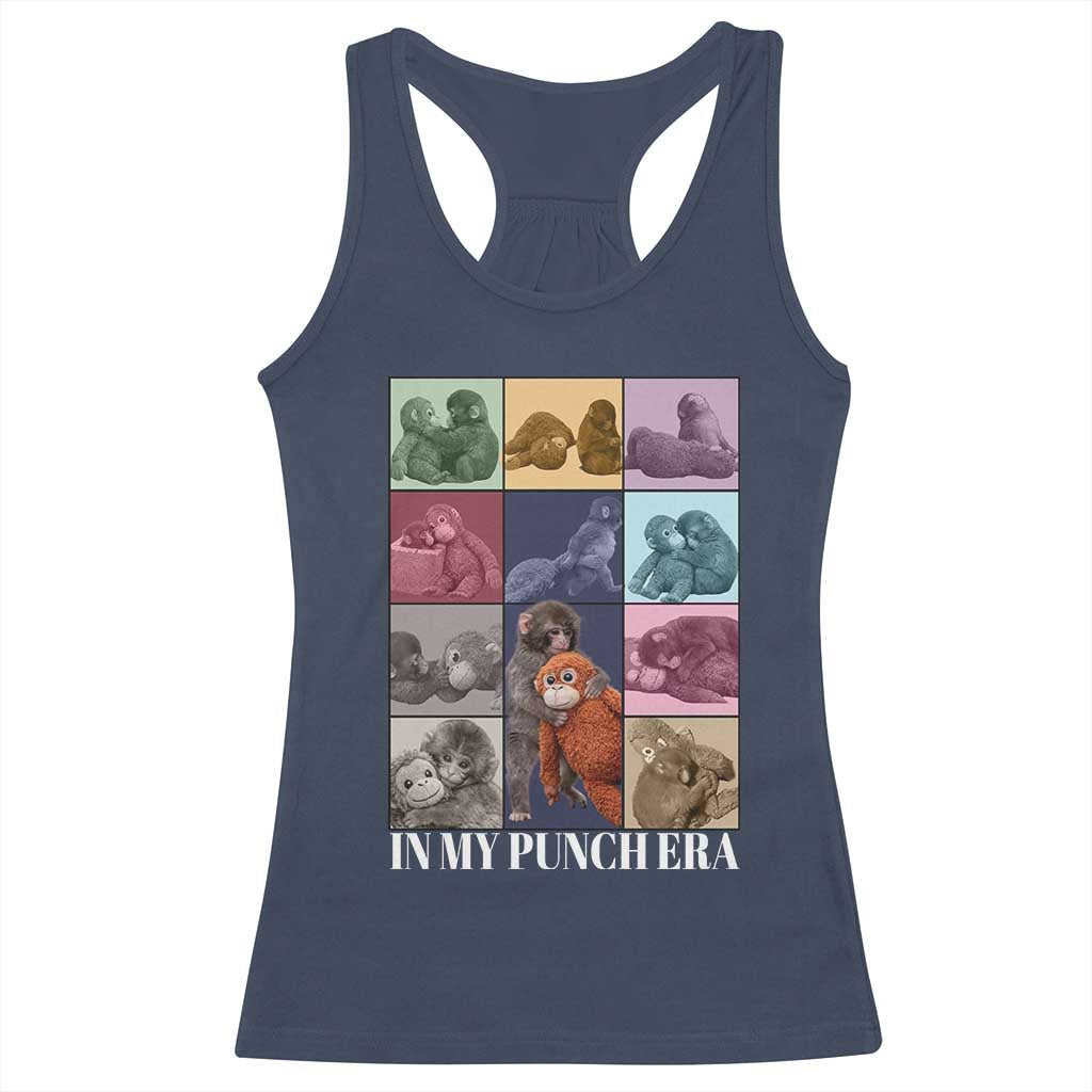 Punch The Monkey Racerback Tank Top In My Punch Era Baby Monkey Hugging Plush TS11 Navy Print Your Wear