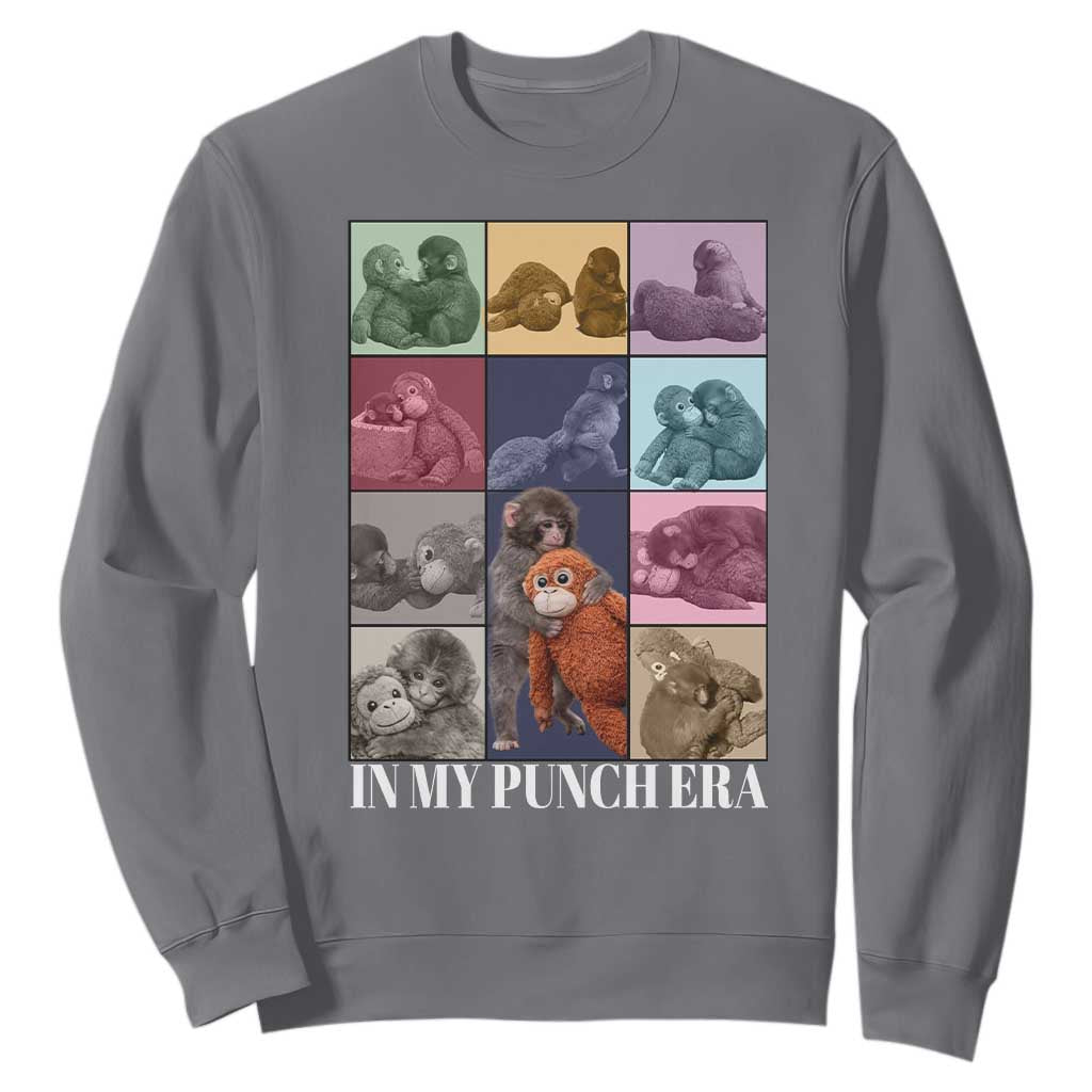 Punch The Monkey Sweatshirt In My Punch Era Baby Monkey Hugging Plush TS11 Charcoal Print Your Wear