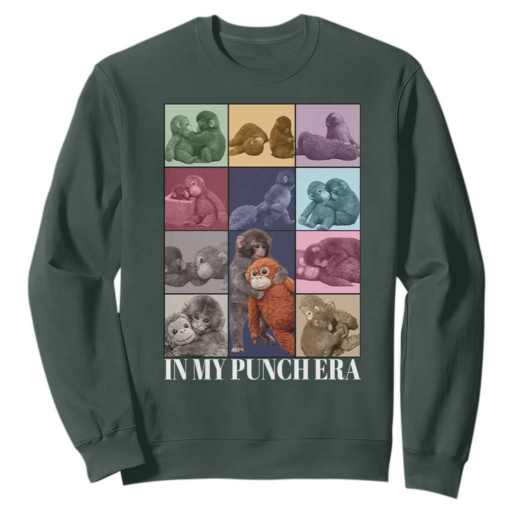 Punch The Monkey Sweatshirt In My Punch Era Baby Monkey Hugging Plush TS11 Dark Forest Green Print Your Wear