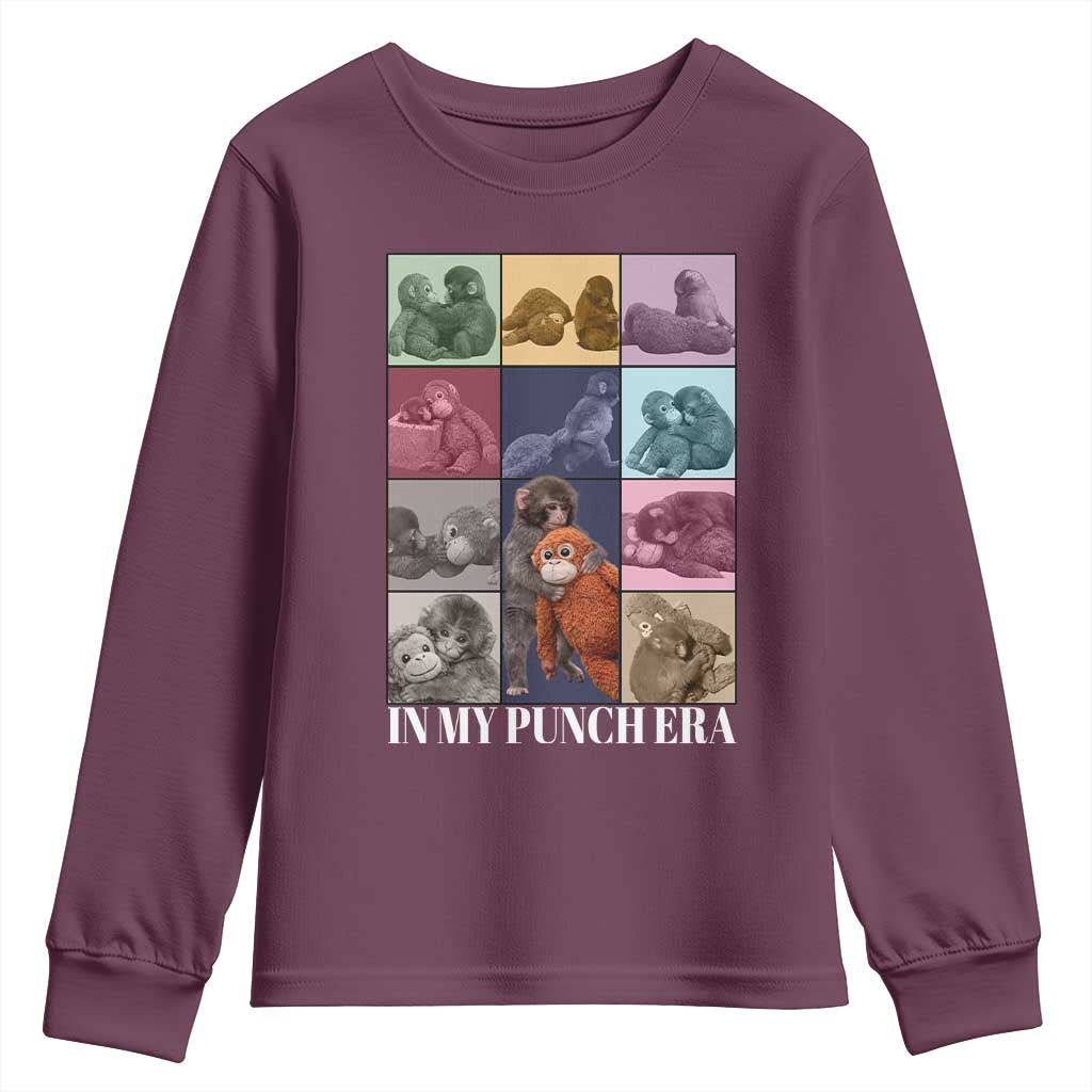 Punch The Monkey Youth Sweatshirt In My Punch Era Baby Monkey Hugging Plush TS11 Maroon Print Your Wear