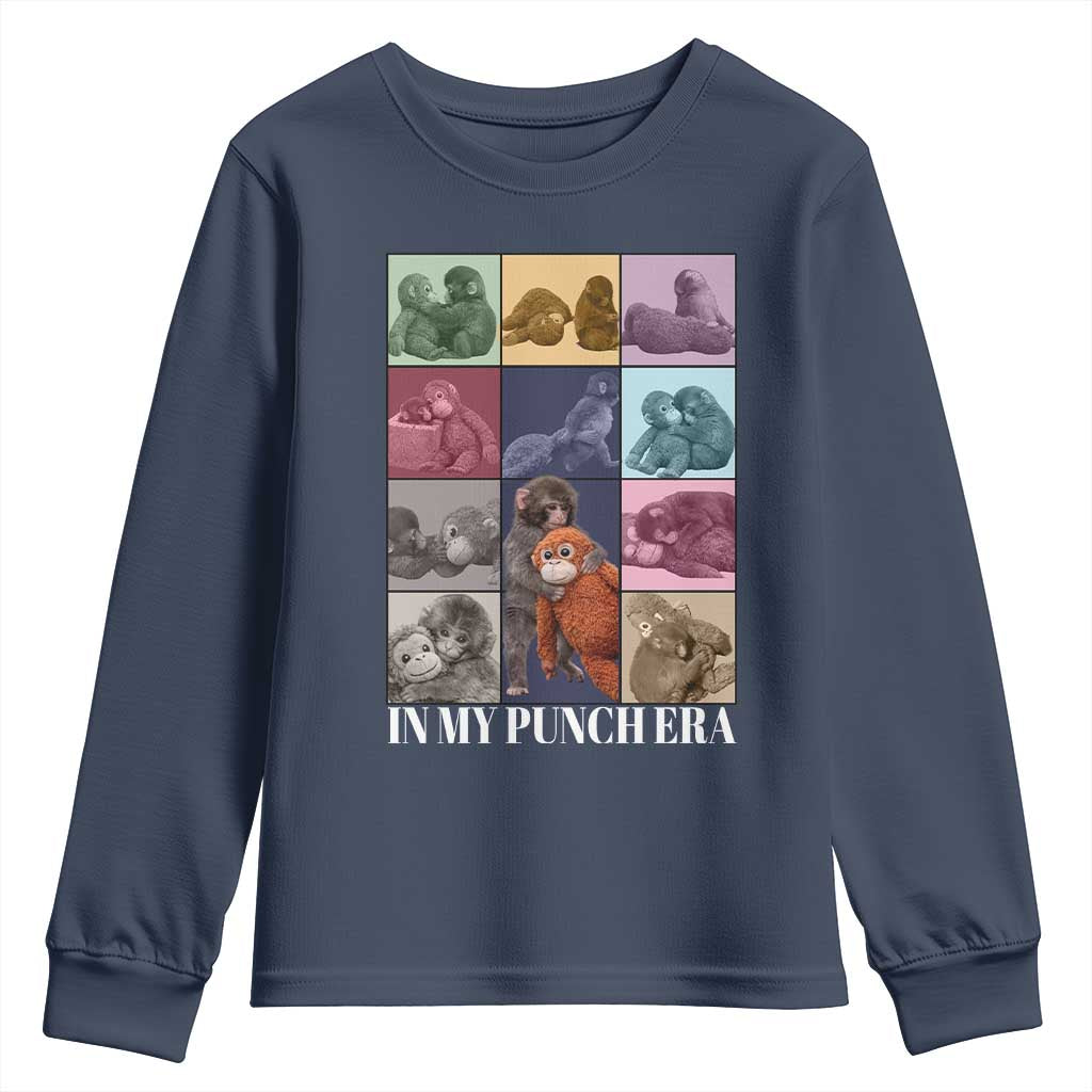 Punch The Monkey Youth Sweatshirt In My Punch Era Baby Monkey Hugging Plush TS11 Navy Print Your Wear