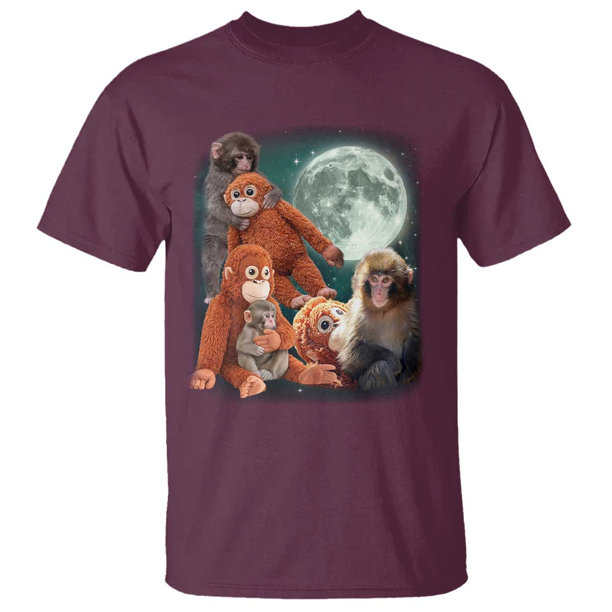 Baby Monkey Punch T Shirt Three Punch Moon Orange Toy TS11 Maroon Print Your Wear