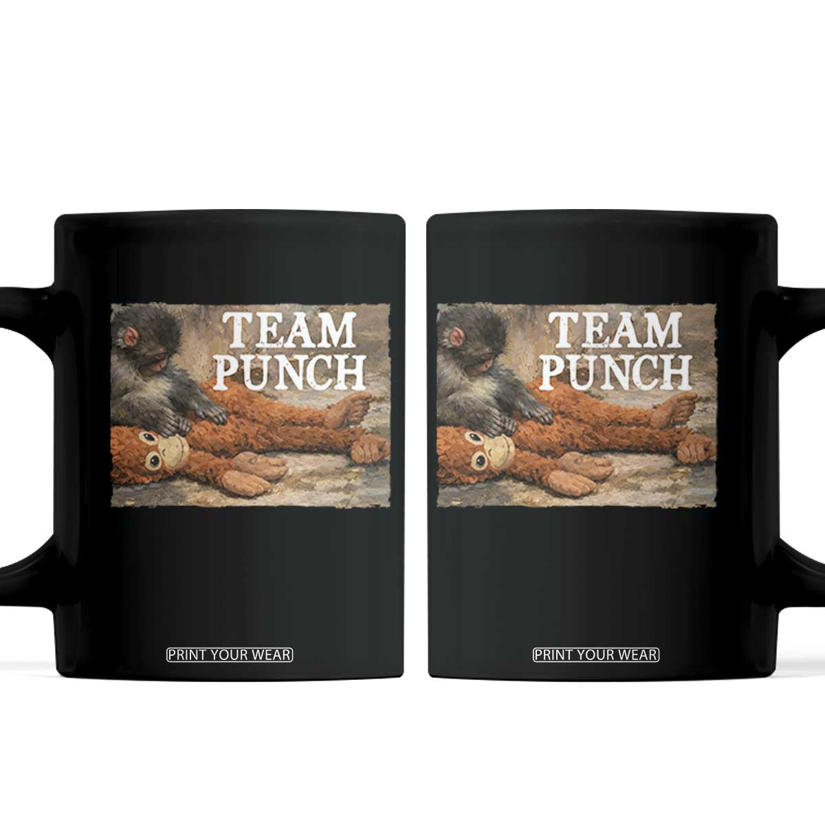 Team Punch Baby Monkey Plush Hugging Meme Coffee Mug TS11 Black Print Your Wear