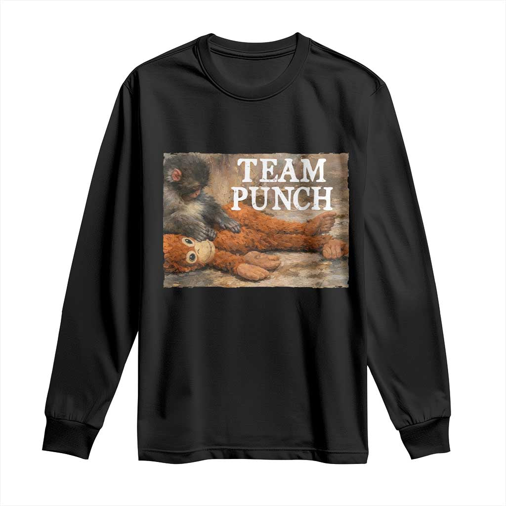 Team Punch Baby Monkey Plush Hugging Meme Long Sleeve Shirt TS11 Black Print Your Wear