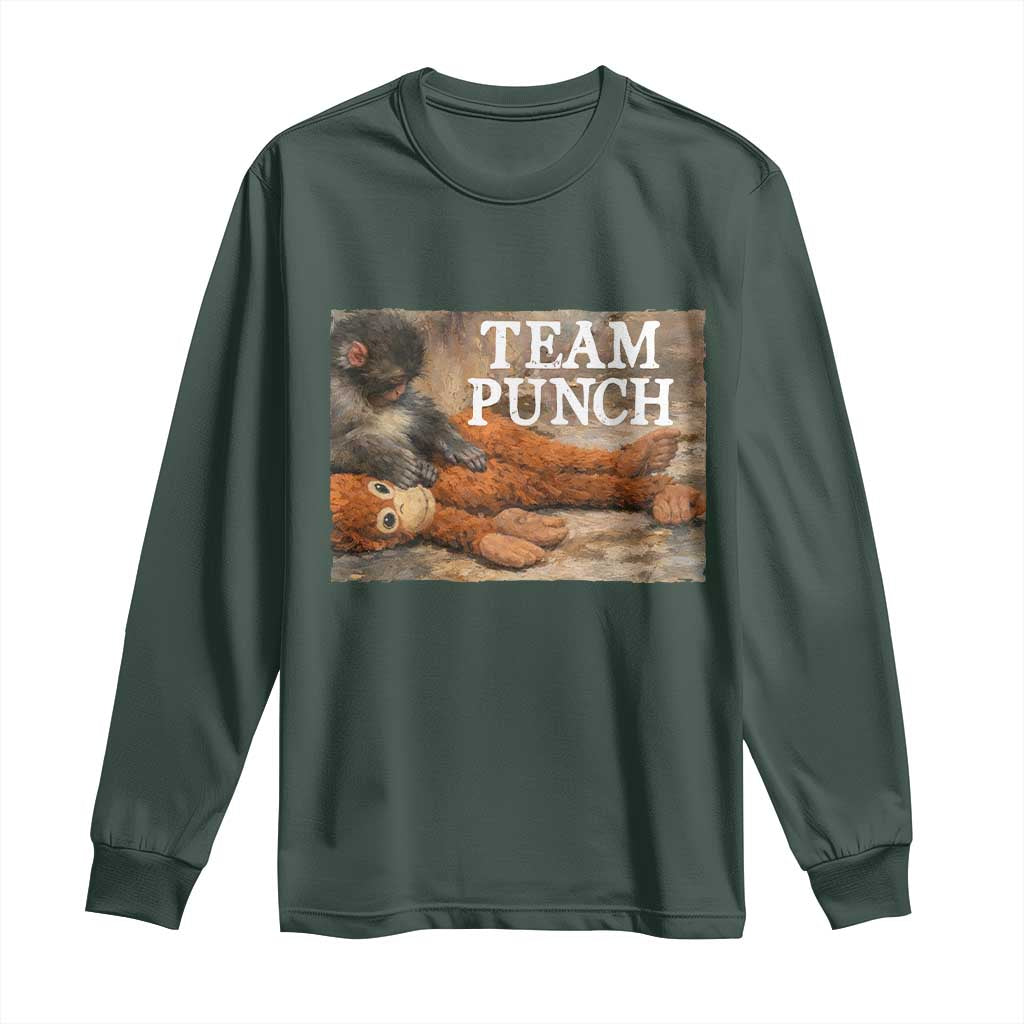 Team Punch Baby Monkey Plush Hugging Meme Long Sleeve Shirt TS11 Dark Forest Green Print Your Wear