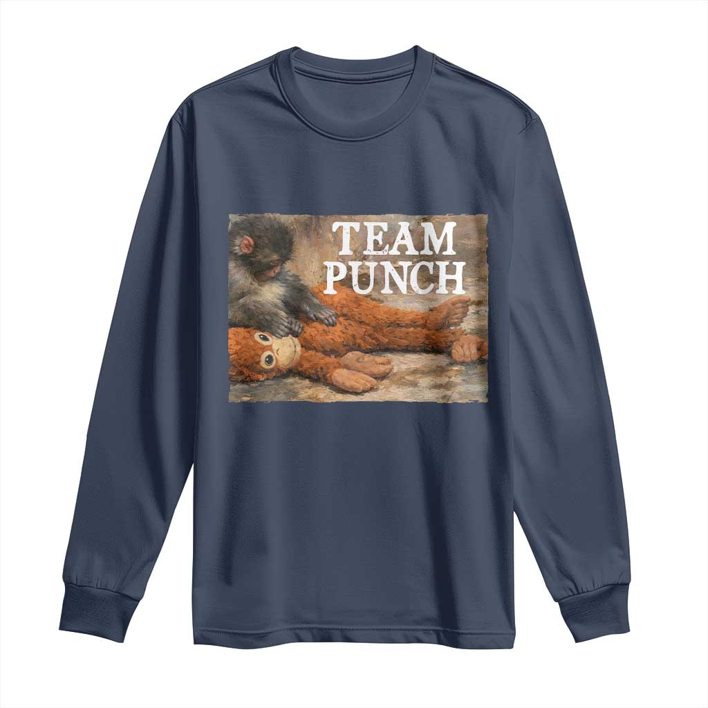 Team Punch Baby Monkey Plush Hugging Meme Long Sleeve Shirt TS11 Navy Print Your Wear