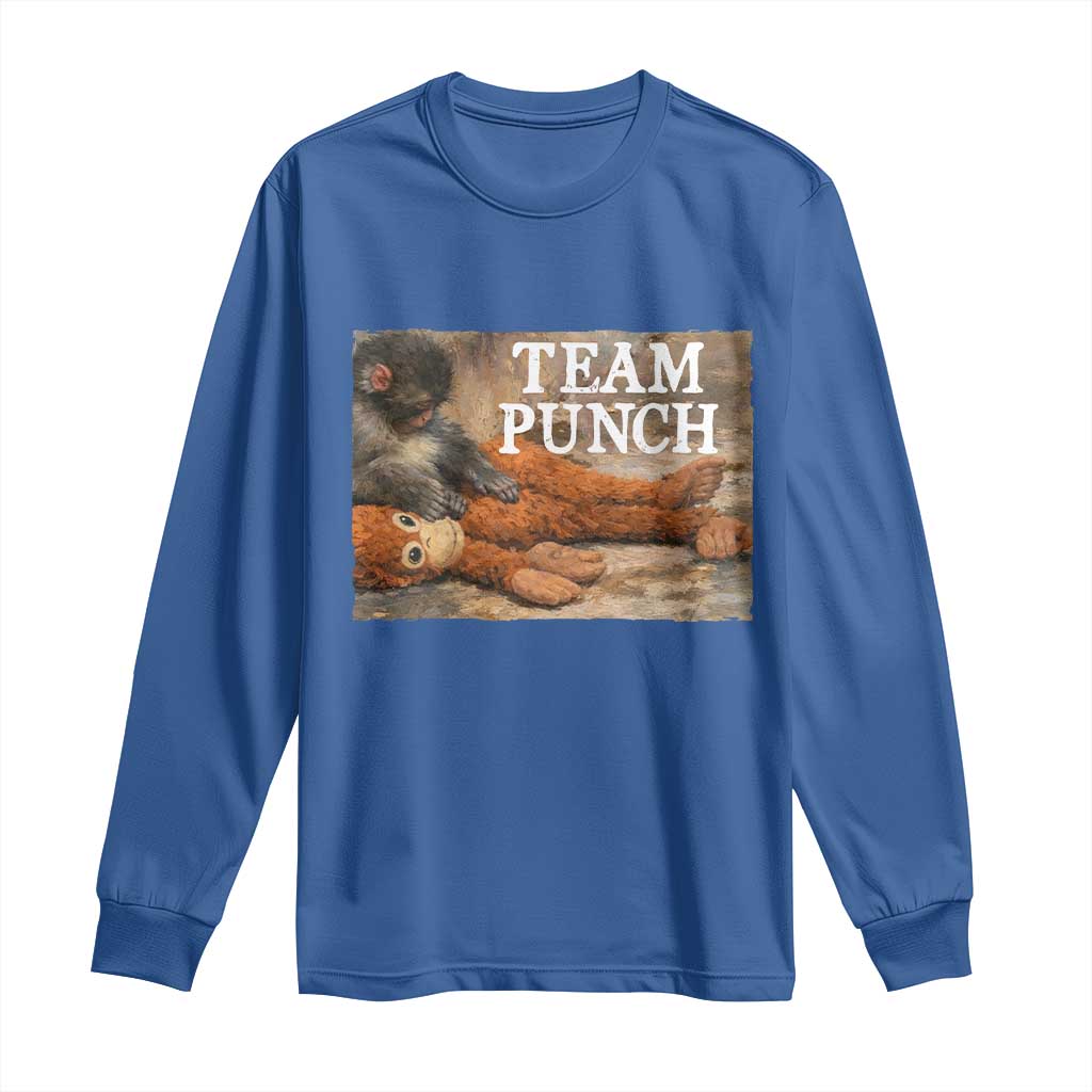Team Punch Baby Monkey Plush Hugging Meme Long Sleeve Shirt TS11 Royal Blue Print Your Wear