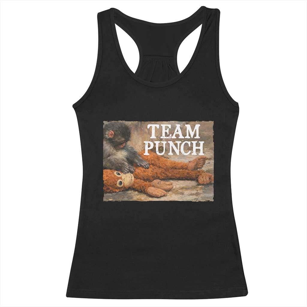 Team Punch Baby Monkey Plush Hugging Meme Racerback Tank Top TS11 Black Print Your Wear