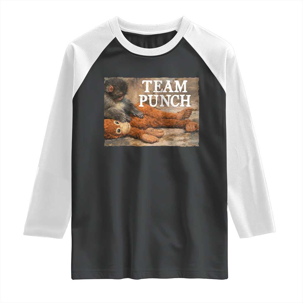 Team Punch Baby Monkey Plush Hugging Meme Raglan Shirt TS11 Black White Print Your Wear