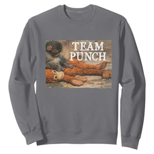 Team Punch Baby Monkey Plush Hugging Meme Sweatshirt TS11 Charcoal Print Your Wear