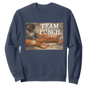 Team Punch Baby Monkey Plush Hugging Meme Sweatshirt TS11 Navy Print Your Wear