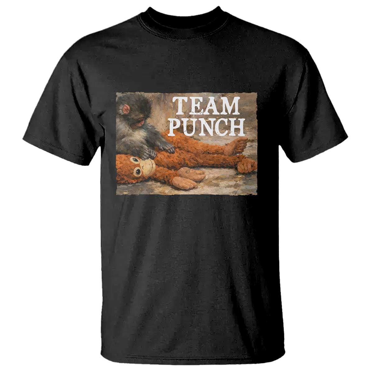 Team Punch Baby Monkey Plush Hugging Meme T Shirt TS11 Black Print Your Wear