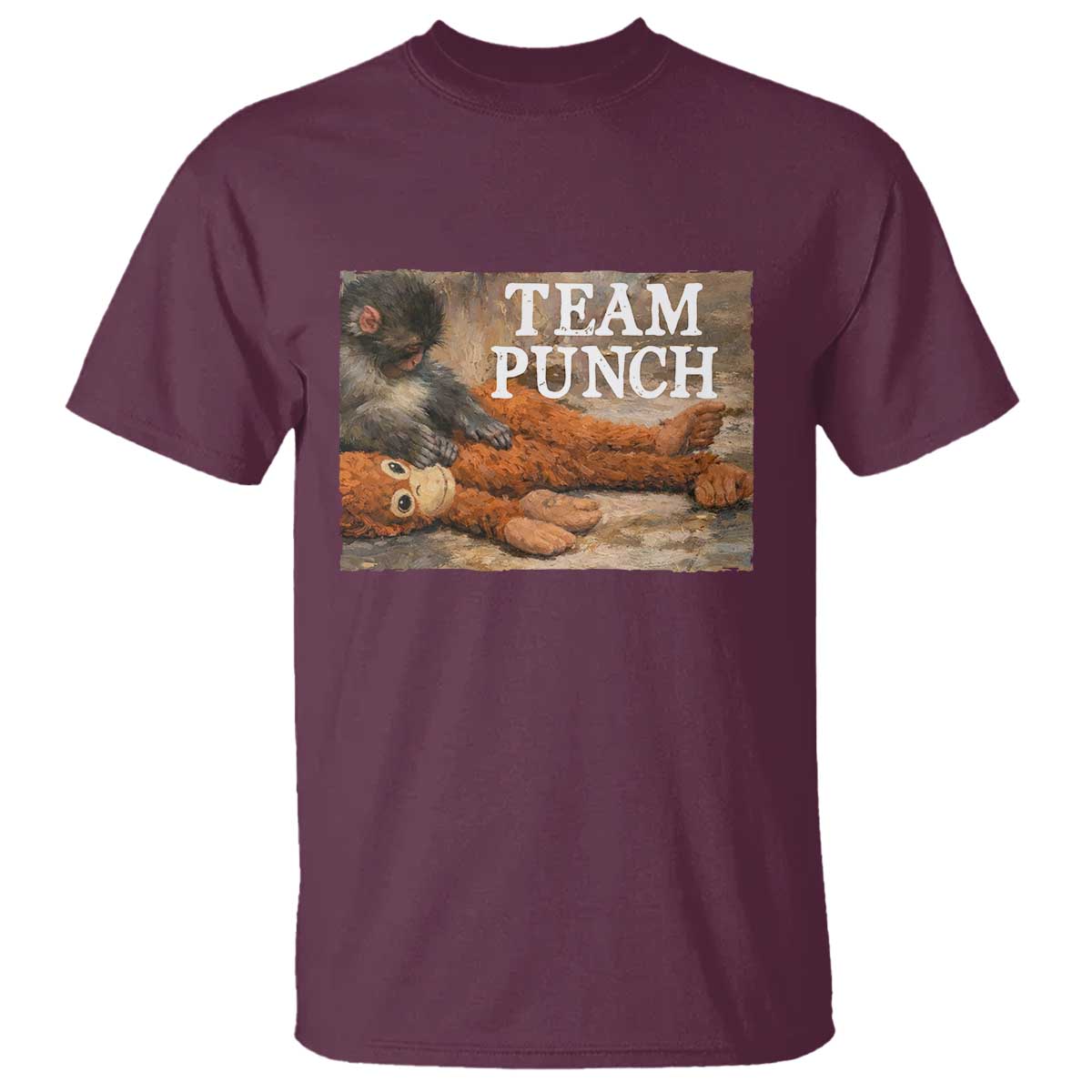 Team Punch Baby Monkey Plush Hugging Meme T Shirt TS11 Maroon Print Your Wear