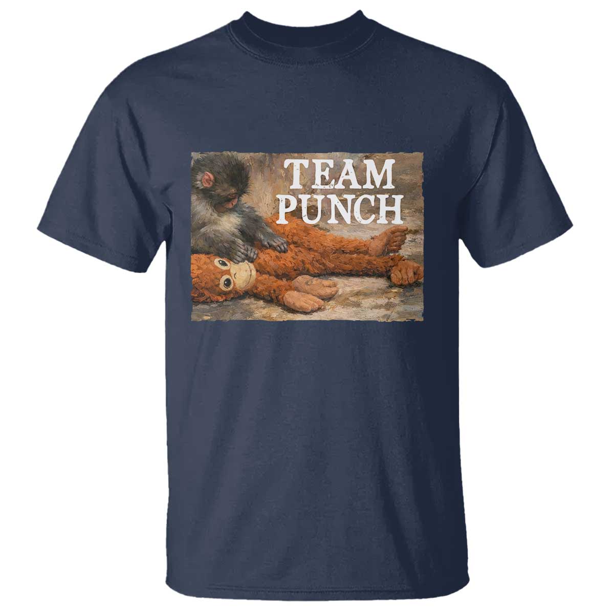 Team Punch Baby Monkey Plush Hugging Meme T Shirt TS11 Navy Print Your Wear