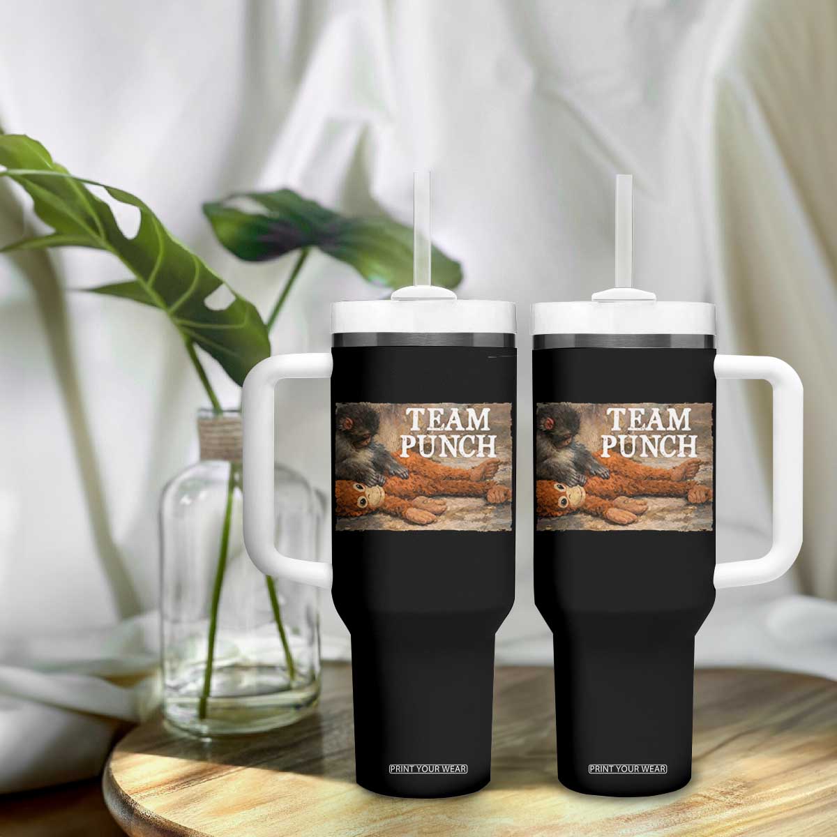 Team Punch Baby Monkey Plush Hugging Meme Tumbler With Handle TS11 Print Your Wear