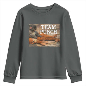 Team Punch Baby Monkey Plush Hugging Meme Youth Sweatshirt TS11 Dark Heather Print Your Wear