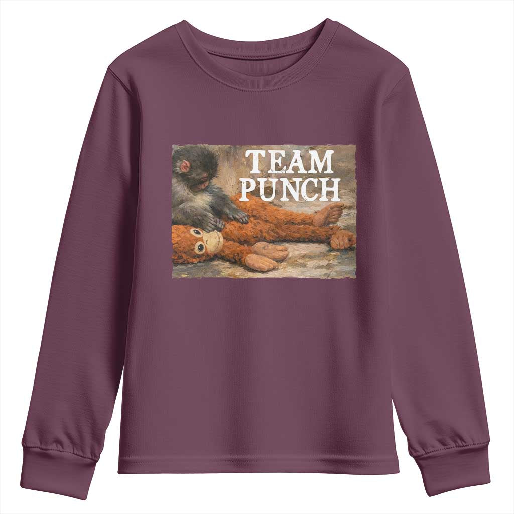 Team Punch Baby Monkey Plush Hugging Meme Youth Sweatshirt TS11 Maroon Print Your Wear