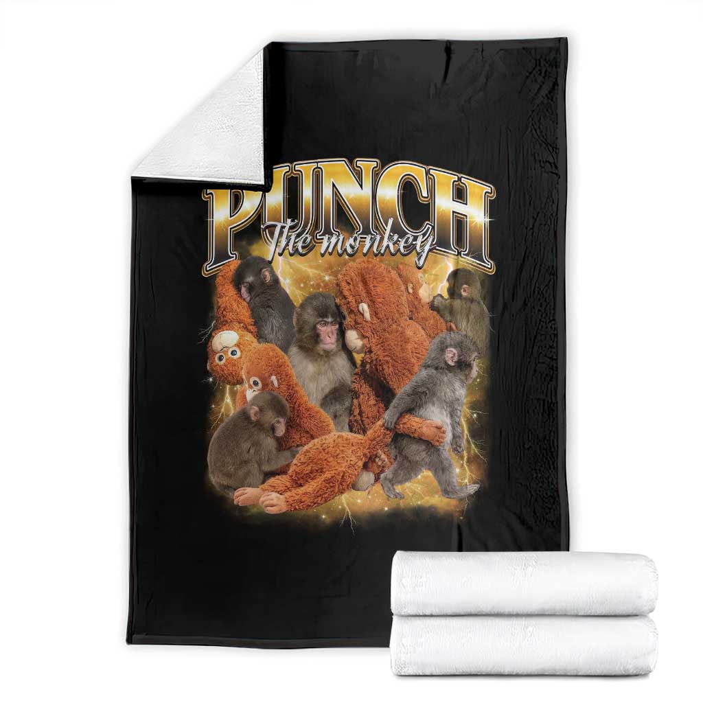 Punch The Monkey Throw Blanket Baby Monkey Punch Plush Hugging 90s Bootleg TS11 Black Print Your Wear