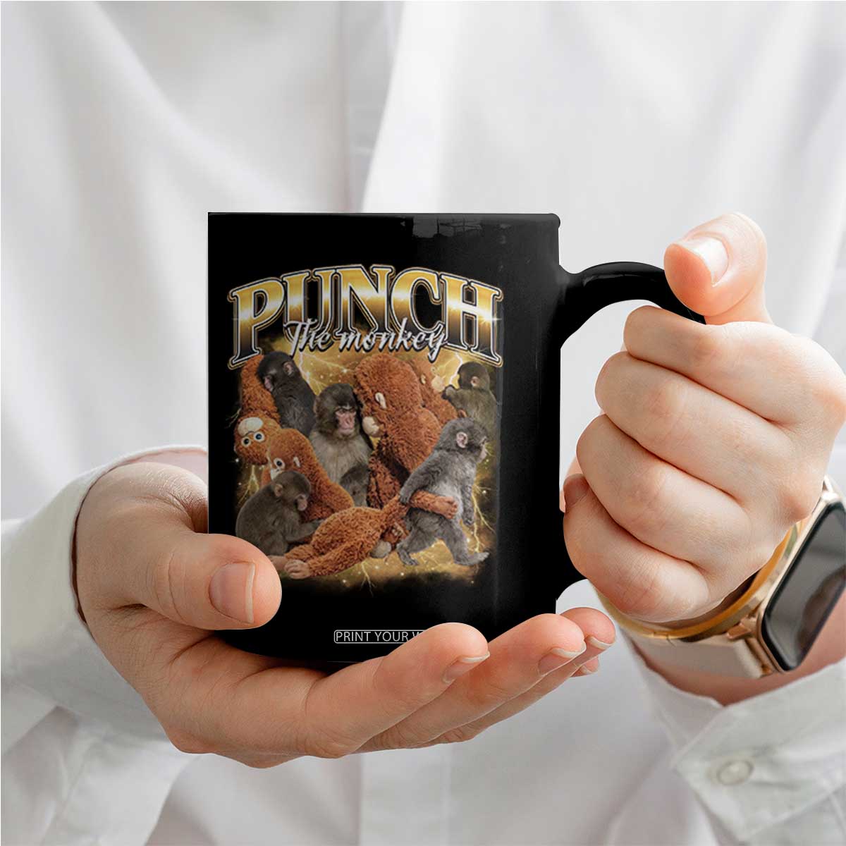 Punch The Monkey Coffee Mug Baby Monkey Punch Plush Hugging 90s Bootleg TS11 Print Your Wear