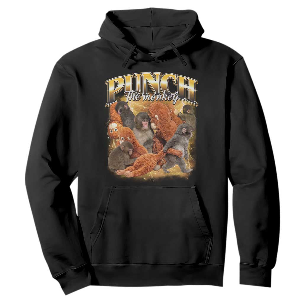 Punch The Monkey Hoodie Baby Monkey Punch Plush Hugging 90s Bootleg TS11 Black Print Your Wear
