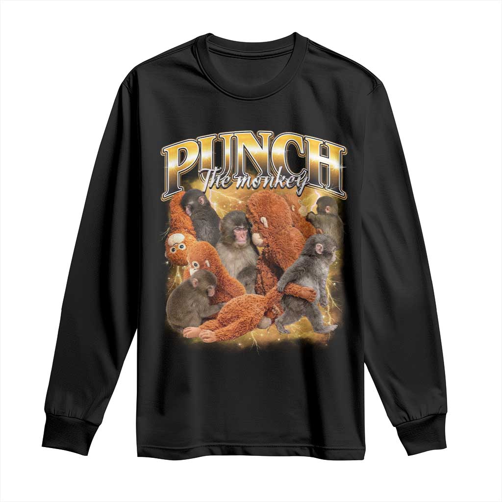 Punch The Monkey Long Sleeve Shirt Baby Monkey Punch Plush Hugging 90s Bootleg TS11 Black Print Your Wear