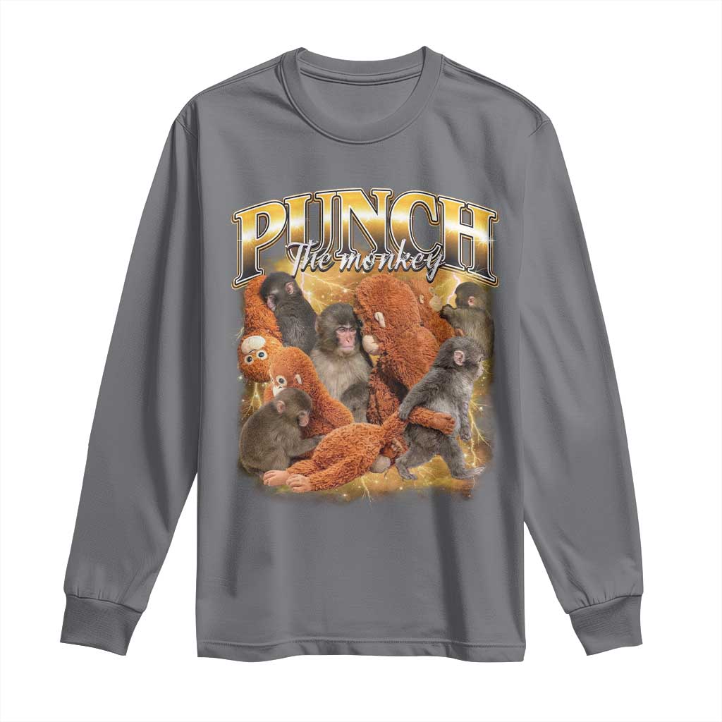 Punch The Monkey Long Sleeve Shirt Baby Monkey Punch Plush Hugging 90s Bootleg TS11 Charcoal Print Your Wear