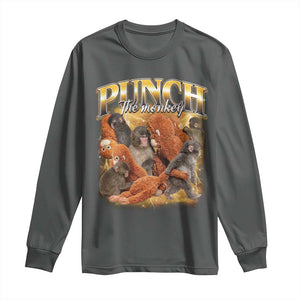 Punch The Monkey Long Sleeve Shirt Baby Monkey Punch Plush Hugging 90s Bootleg TS11 Dark Heather Print Your Wear