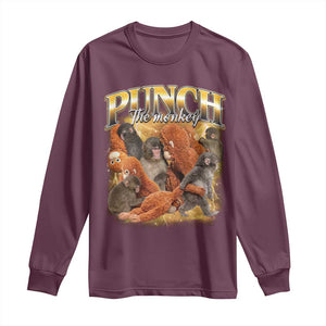 Punch The Monkey Long Sleeve Shirt Baby Monkey Punch Plush Hugging 90s Bootleg TS11 Maroon Print Your Wear