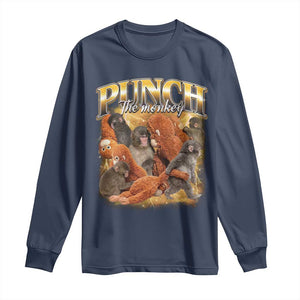Punch The Monkey Long Sleeve Shirt Baby Monkey Punch Plush Hugging 90s Bootleg TS11 Navy Print Your Wear