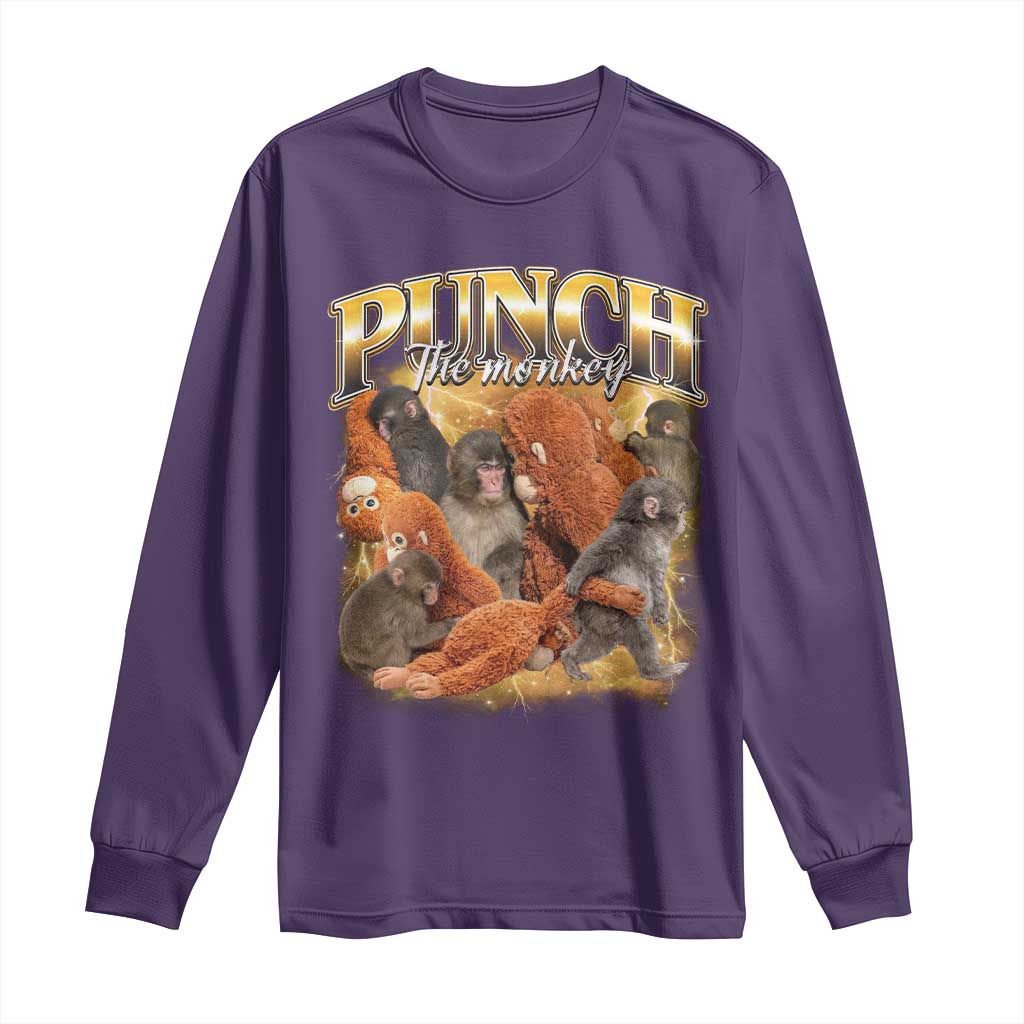 Punch The Monkey Long Sleeve Shirt Baby Monkey Punch Plush Hugging 90s Bootleg TS11 Purple Print Your Wear
