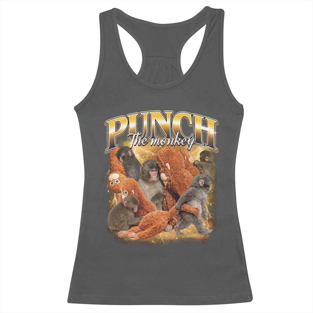 Punch The Monkey Racerback Tank Top Baby Monkey Punch Plush Hugging 90s Bootleg TS11 Dark Heather Print Your Wear