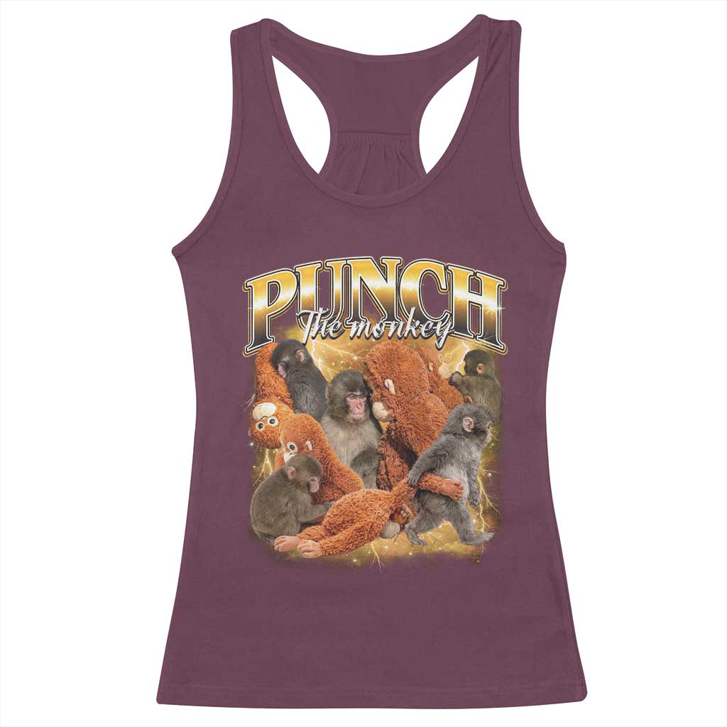 Punch The Monkey Racerback Tank Top Baby Monkey Punch Plush Hugging 90s Bootleg TS11 Maroon Print Your Wear