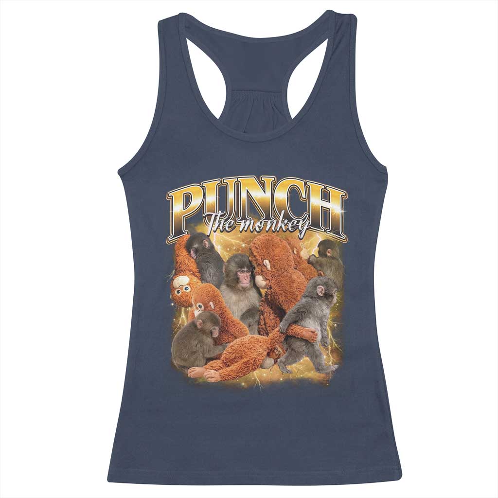 Punch The Monkey Racerback Tank Top Baby Monkey Punch Plush Hugging 90s Bootleg TS11 Navy Print Your Wear