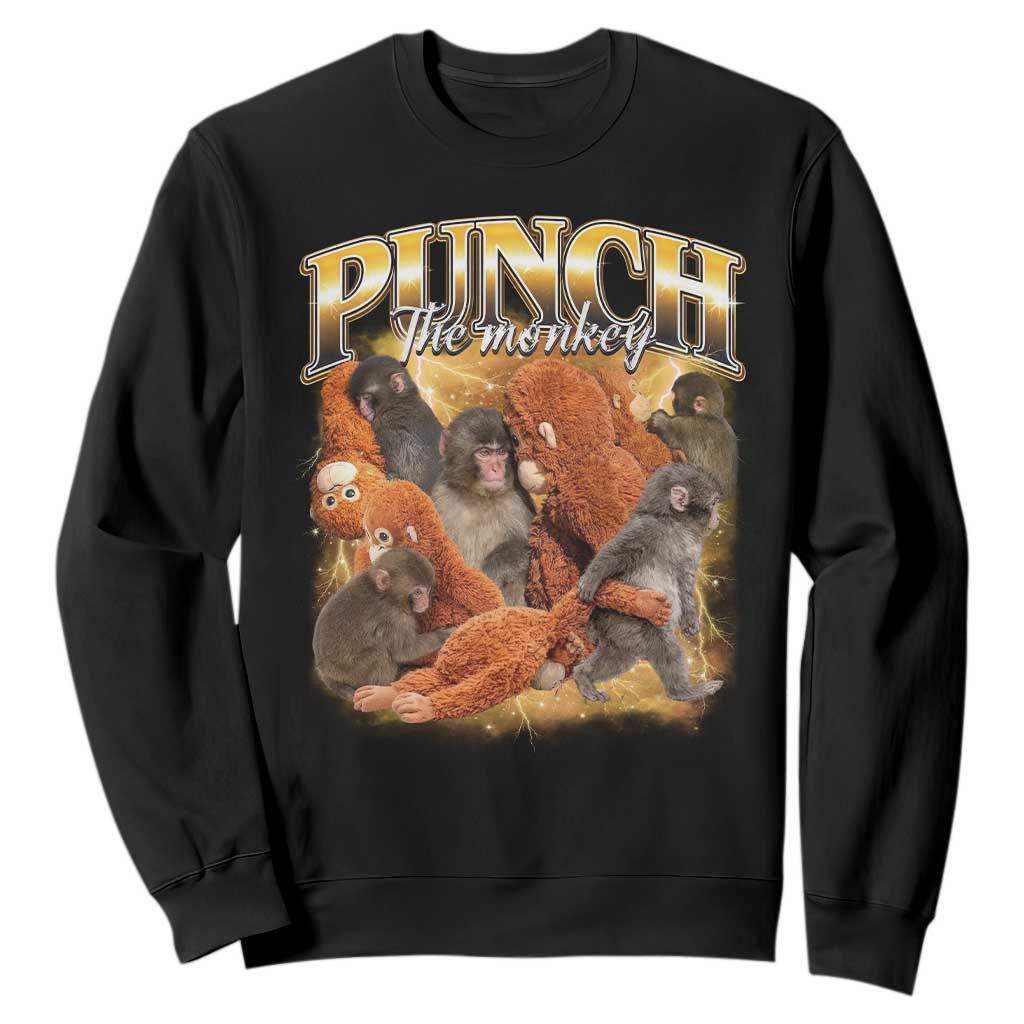 Punch The Monkey Sweatshirt Baby Monkey Punch Plush Hugging 90s Bootleg TS11 Black Print Your Wear
