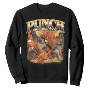 Punch The Monkey Sweatshirt Baby Monkey Punch Plush Hugging 90s Bootleg TS11 Black Print Your Wear
