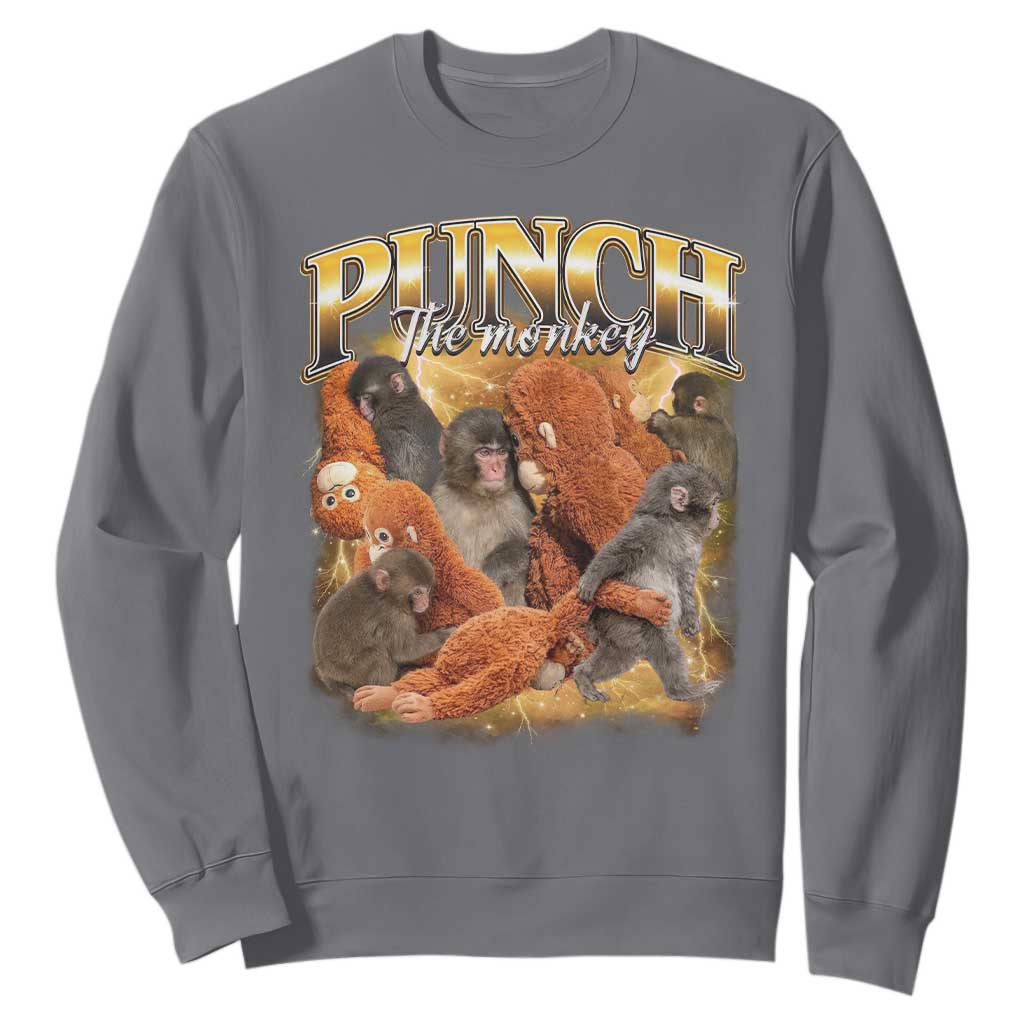 Punch The Monkey Sweatshirt Baby Monkey Punch Plush Hugging 90s Bootleg TS11 Charcoal Print Your Wear