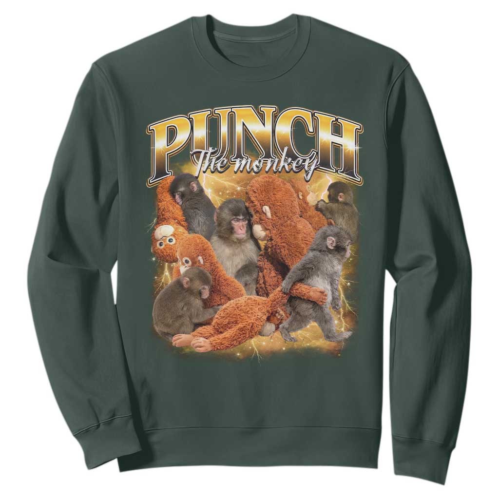 Punch The Monkey Sweatshirt Baby Monkey Punch Plush Hugging 90s Bootleg TS11 Dark Forest Green Print Your Wear