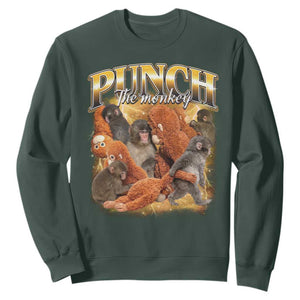 Punch The Monkey Sweatshirt Baby Monkey Punch Plush Hugging 90s Bootleg TS11 Dark Forest Green Print Your Wear