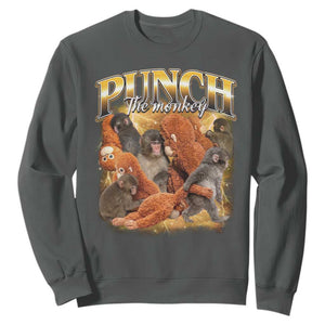 Punch The Monkey Sweatshirt Baby Monkey Punch Plush Hugging 90s Bootleg TS11 Dark Heather Print Your Wear