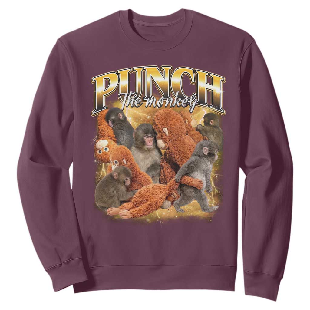 Punch The Monkey Sweatshirt Baby Monkey Punch Plush Hugging 90s Bootleg TS11 Maroon Print Your Wear