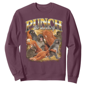Punch The Monkey Sweatshirt Baby Monkey Punch Plush Hugging 90s Bootleg TS11 Maroon Print Your Wear