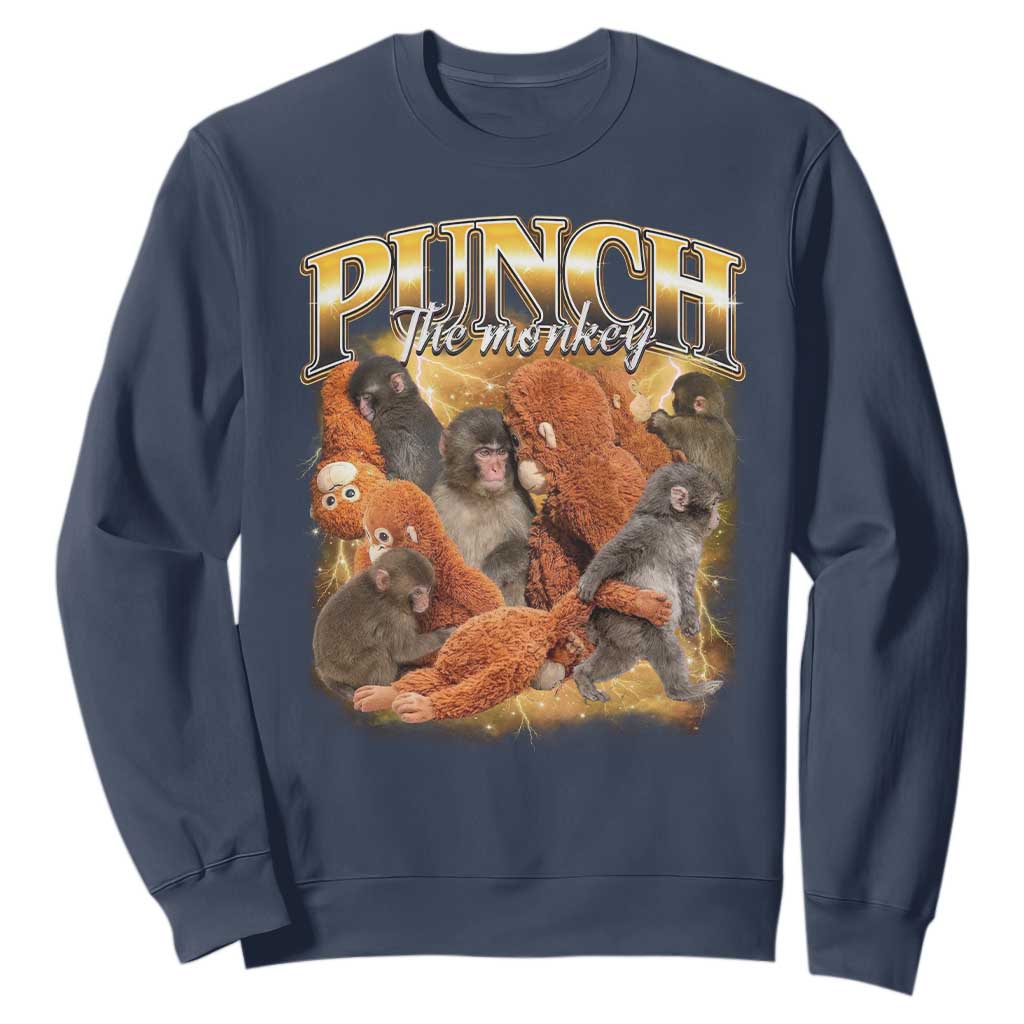 Punch The Monkey Sweatshirt Baby Monkey Punch Plush Hugging 90s Bootleg TS11 Navy Print Your Wear