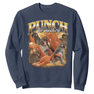 Punch The Monkey Sweatshirt Baby Monkey Punch Plush Hugging 90s Bootleg TS11 Navy Print Your Wear